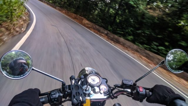 View from motorbike rider perspective onto the road