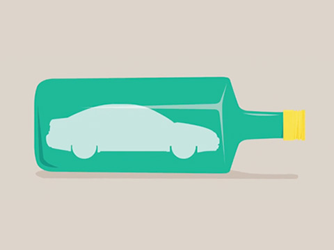 An animation of a car inside a bottle