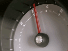 A speedometer displaying sudden speed increase