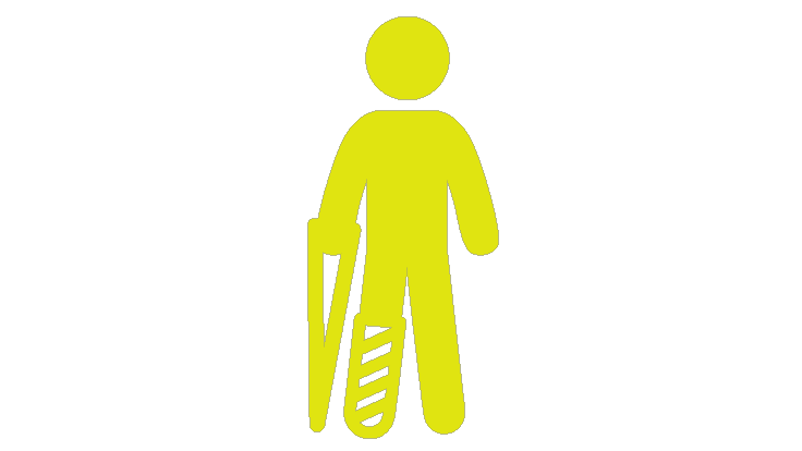 Icon of a person leaning on a crutch with their leg in a cast