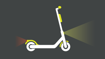 Animated e-scooter with lights on for night riding